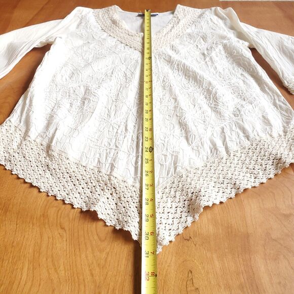 Royal Moda Tunic L 40 Embroidered Floral 3/4 Sleeve Boho Western Peasant Cream - Picture 8 of 10